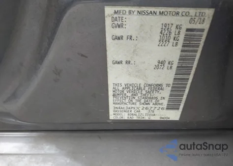 2018 Nissan Altima 2.5 Sv z USA, uszkodzony, nr VIN 1N4AL3APXJC267726